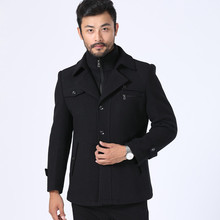 2023秋冬新款黑色加厚休闲毛呢大衣男中长款双层领男式羊毛外套