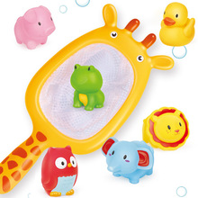 泳池浴室戏水捞捞乐软胶动物捏捏叫小猪宝宝洗澡套装鲨鱼玩具
