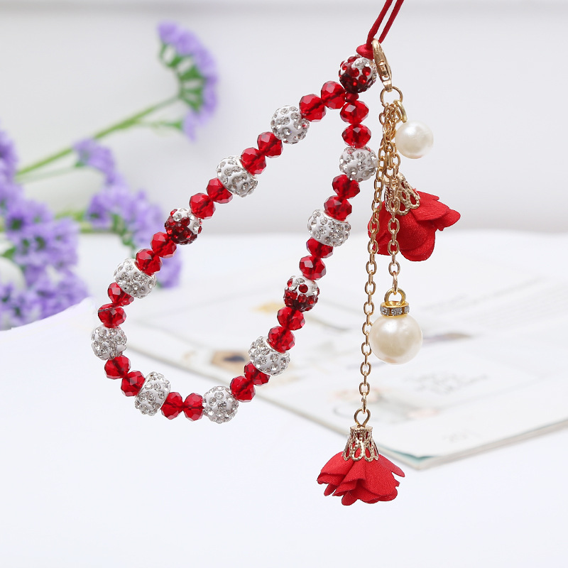 Short Mobile Phone Lanyard Creative Plaster Flower Bracelet Bracelet Crystal Halter Phone Case Pendant Flower Pendant for Women