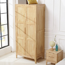 北欧纯实木衣柜橡胶木两门衣柜衣橱原木卧室家具简约现代主卧衣柜