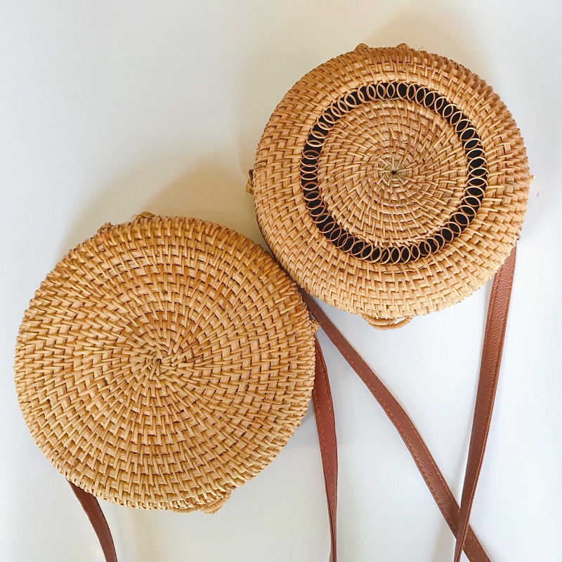 Vietnam Rattan Hollow Plain Mini Straw Hand-Held Shoulder Crossbody Bag Mori Style Basket Women's Bag round