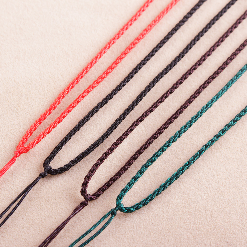 手工编织四股辫吊坠挂绳红色细款宝宝绳diy可调节吊坠项链绳批发
