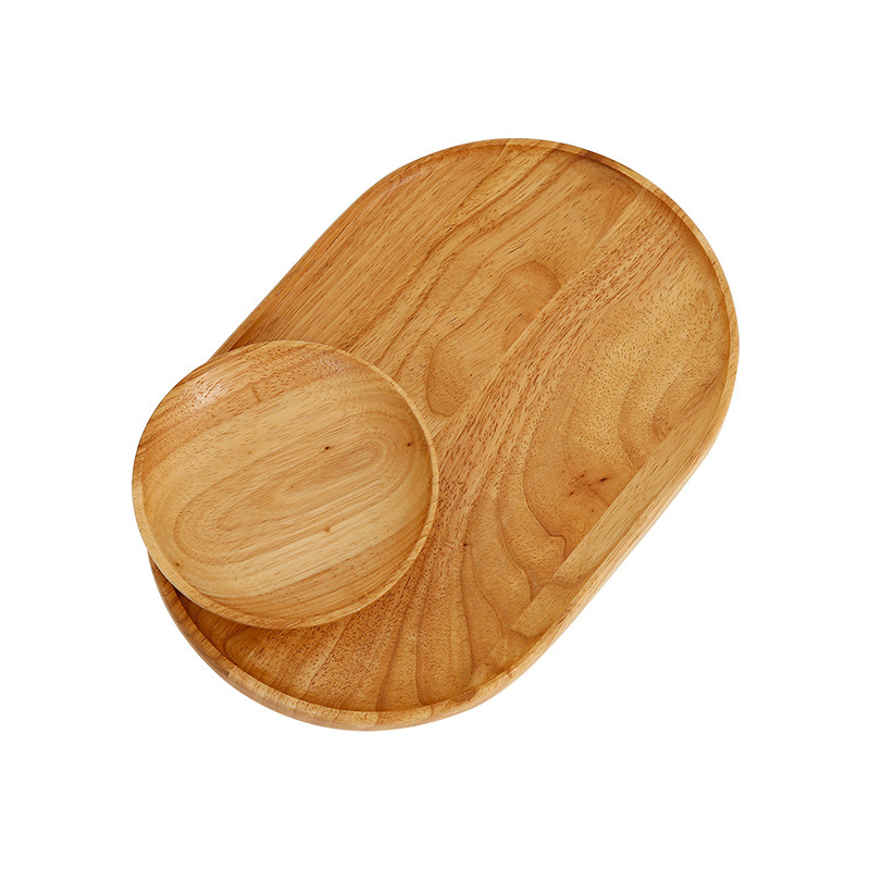 Wooden Wood Dish round Rubber Wood Snack and Fruit Plate Dim Sum Plate Creative Wooden round Dish Tableware Wholesale