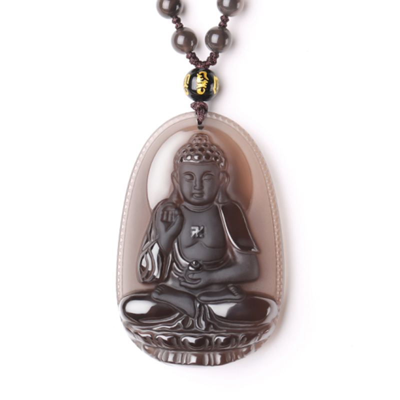 Mu Rui Natural Icy Obsidian Crystal Buddha Pendant Wholesale Guardian Winter Sweater Chain