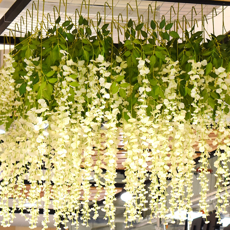 Manufacturer Artificial Wisteria String Timbo Decorative Rattan Tofu Pudding Fake Flower Vine Wedding Pipe Decoration HANAFUJI