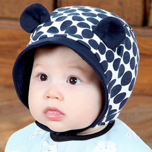 婴儿帽子圆点防风护耳宝宝鸭舌帽婴幼儿童帽子新生儿胎帽童帽批发