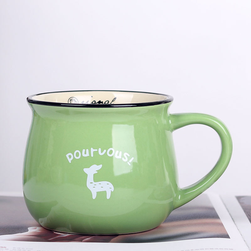 Creative Japanese Ceramic Mug Gift Big Belly Cup Breakfast Cup Milk Coffee Cup Color Glaze Printed Logo
