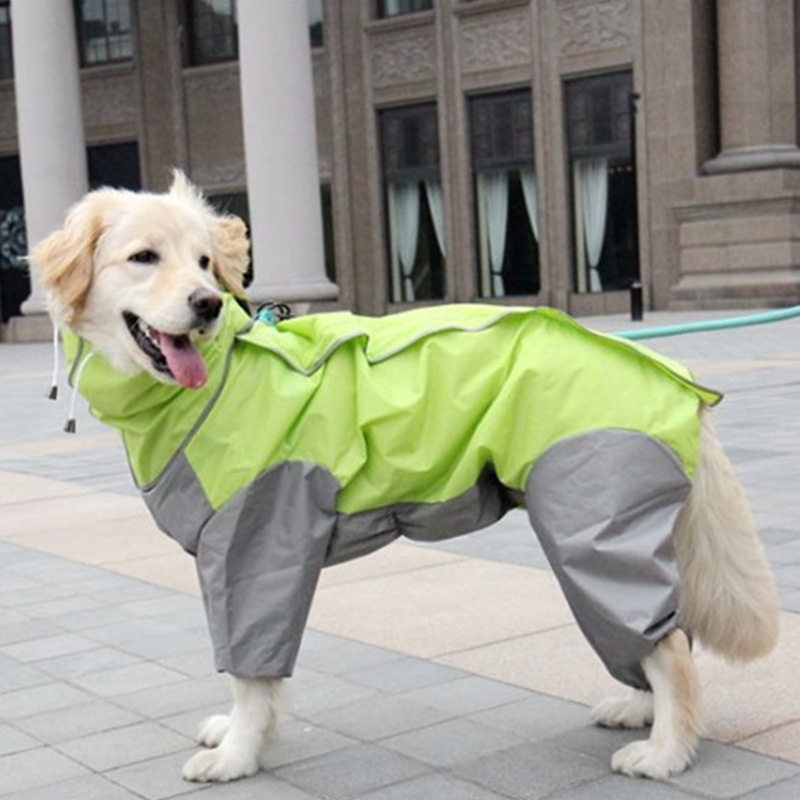 pet raincoat medium and large dog golden retriever samo alaska waterproof four-legged raincoat dog hooded raincoat