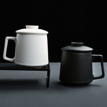 陶瓷马克杯带盖过滤办公室水杯创意家用泡茶杯厂家供应