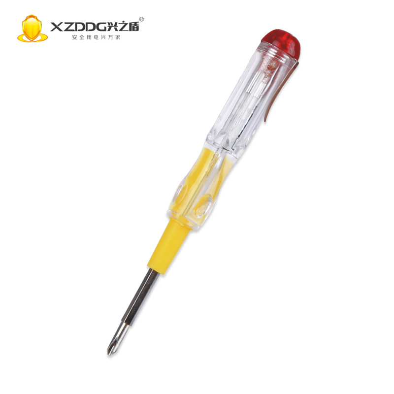 厂家批发 六角带夹测电笔 家用电笔一字十字双头两用试电笔螺丝刀
