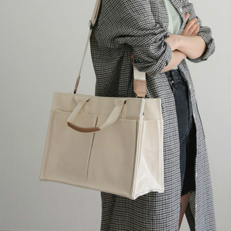 canvas bag women‘s korean-style simple fashion handbag ins artistic style multi-pocket women‘s unique one-shoulder messenger bag