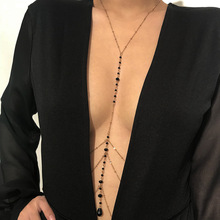 欧美跨境饰品 个性简约流苏身体链女 性感多层手工水晶颈链衣饰链