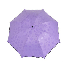 雨伞折叠创意遇水现花黑胶遮阳伞三折晴雨伞太阳伞礼品遇水开花伞