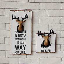 美式复古鹿头木板画壁饰墙壁挂饰 家居奶茶店咖啡店铺墙面装饰品