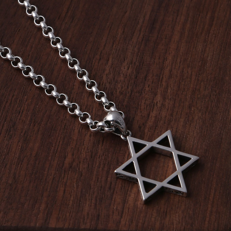 批发s925纯银潮流百搭六芒星项链吊坠时尚男女款流行韩版小挂坠