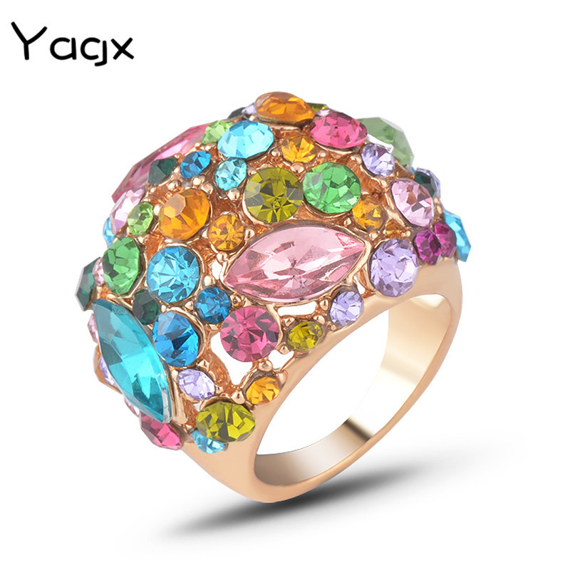 Europe and America Cross Border Ornament Internet Celebrity Dopamine Color Starry with Diamonds Ring Female Exaggerated Index Finger Ring in Stock