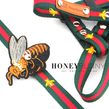 蜜蜂胸背源头厂家宠物牵引带潮牌刺绣泰迪项圈遛狗绳狗链