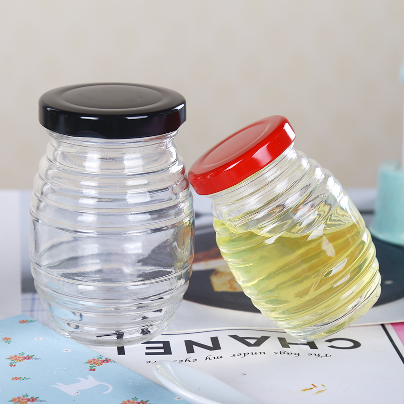 厂家直供一斤装螺纹蜂蜜玻璃瓶马口铁盖密封玻璃罐250克酱菜瓶