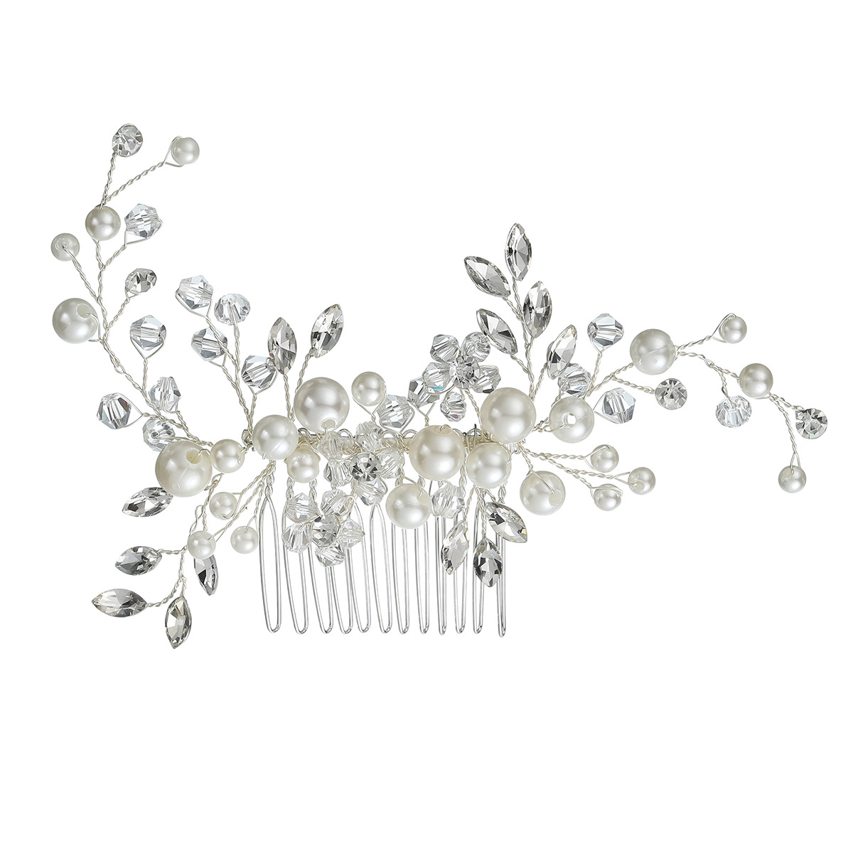 European and American Bride Pearl Hair Comb High-End Horse Eye Rhinestone Handmade Hair Comb Crystal Flowers Headdress Wedding Dress