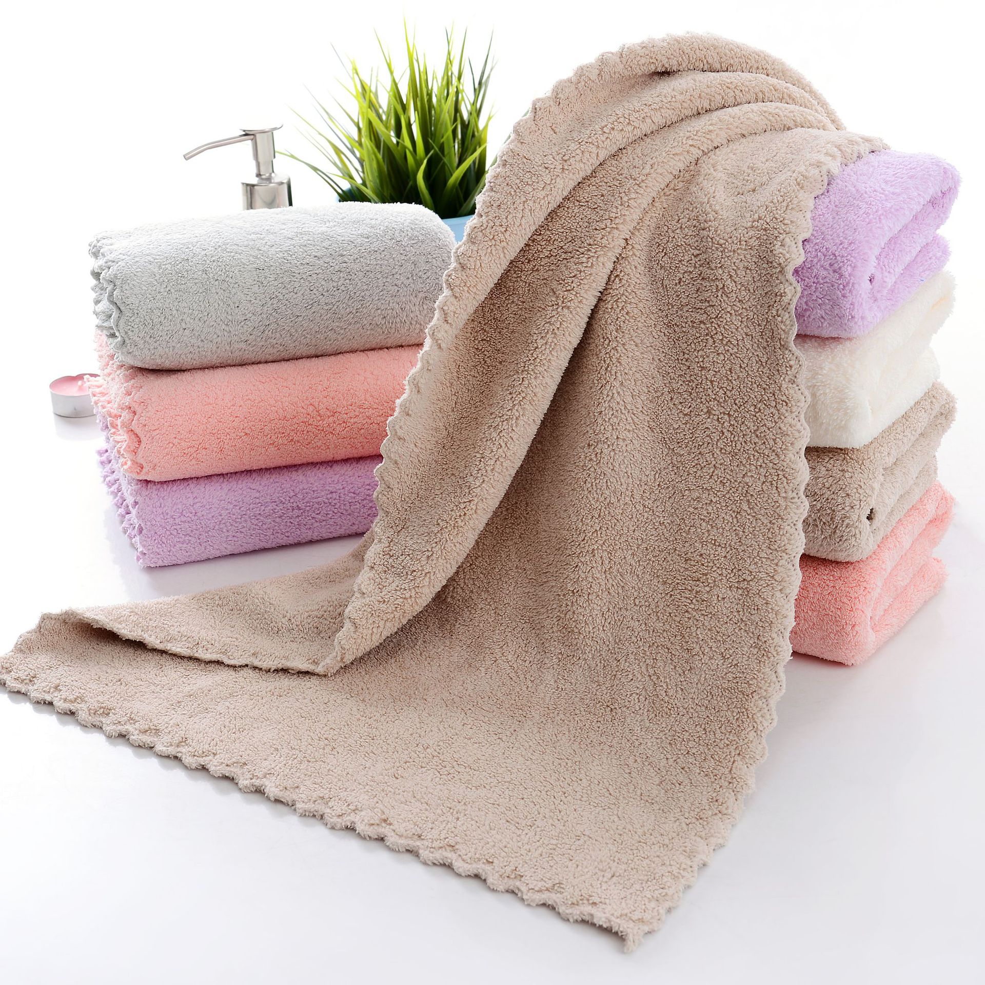 coral velvet towel plain face towel soft absorbent gift household not easy to send one piece