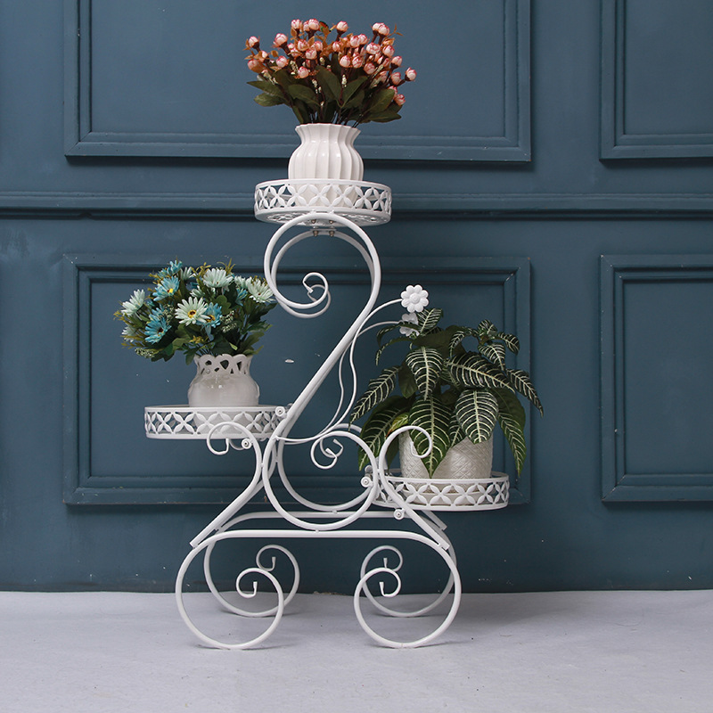 欧式创意三层装饰铁艺花架落地式花盆架室内客厅盆栽绿植景观架