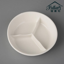 出口韩国陶瓷分隔盘强化白瓷儿童餐盘圆形陶瓷三格盘带盖密封盘子