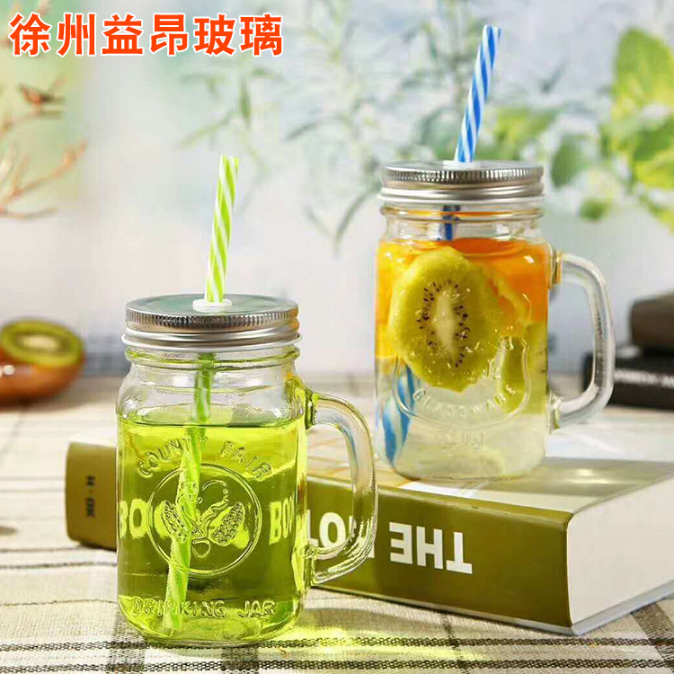 500ml Handle Cup Mason Coctail Glass Clear with Cover Glass Cup Milk Tea Cold Drink Drink Cup Tea Making Drinking Cup