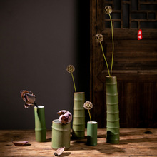 景德镇日式复古禅意仿竹陶瓷花器花瓶 创意竹筒竹根 中式插花摆件