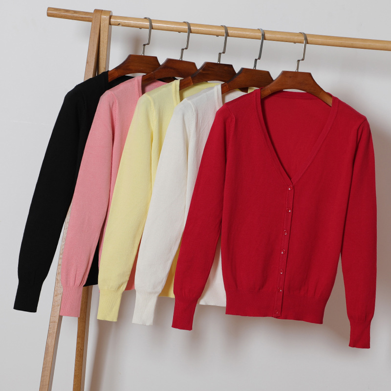 韩版新款上衣外搭长袖针织衫开衫毛衣女装春秋装短款薄款大码外套