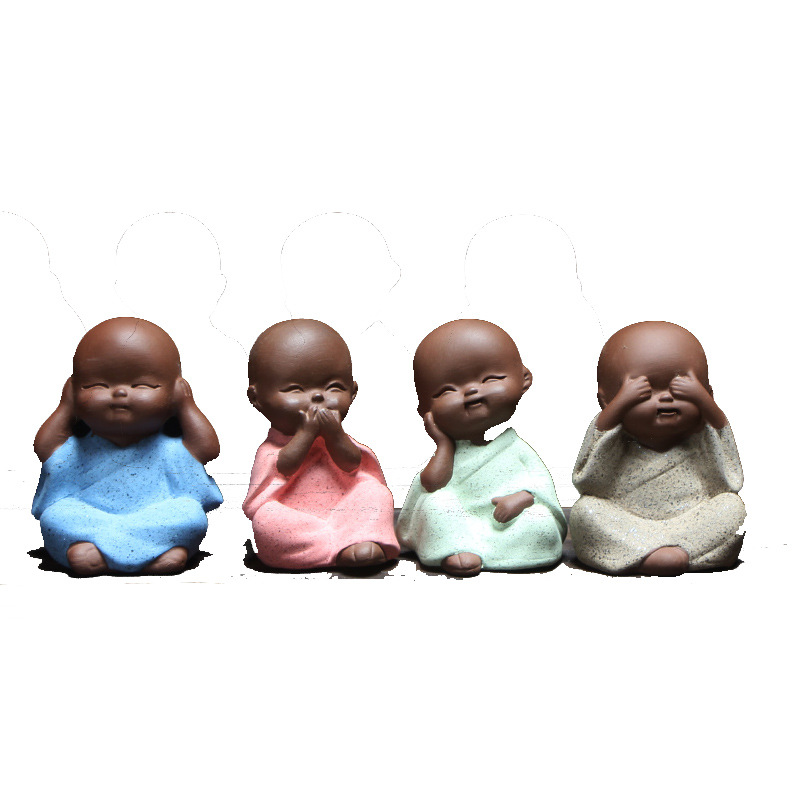 Purplue Sand Tea Pet Sibu Monks Crafts Ceramic Buddha Statue Bonsai Fish Tank Decorative Small Ornaments