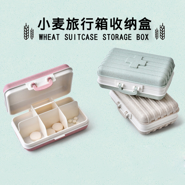 Creative Wheat Straw Six-Grid Pill Box Degradable Pill Box Portable Portable Mini Storage Box