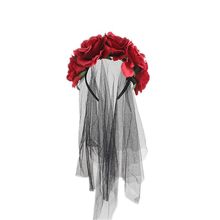 新款色复古网纱狂欢节头扣欧美万圣节日玫瑰花朵派对发饰头箍黑女