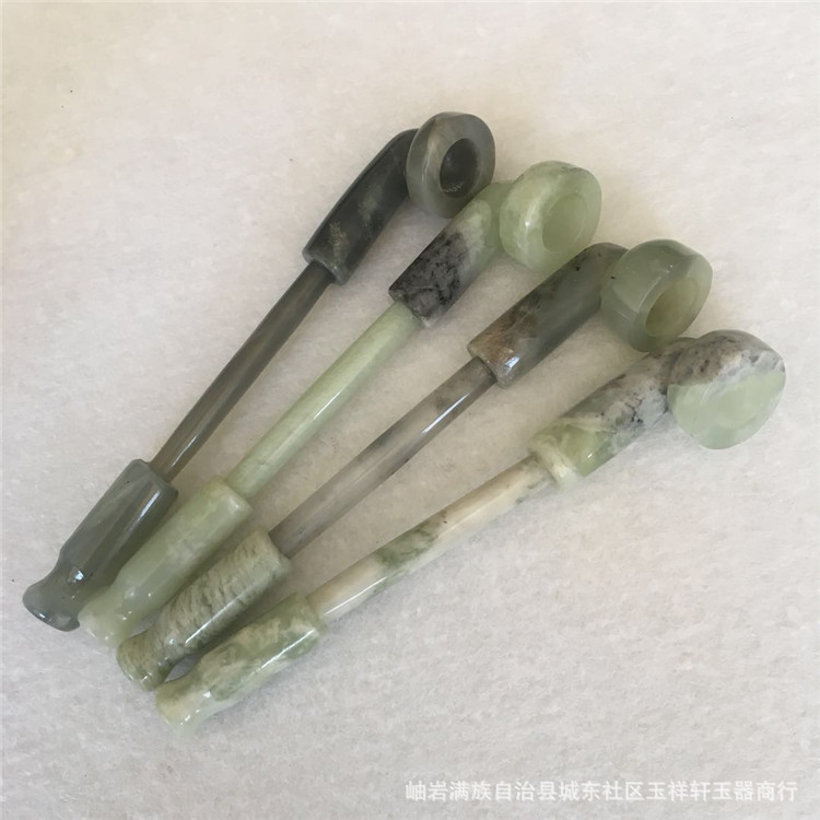批发 天然玉石烟嘴 岫玉烟嘴a货玉石烟斗玉石旱烟斗 长烟锅