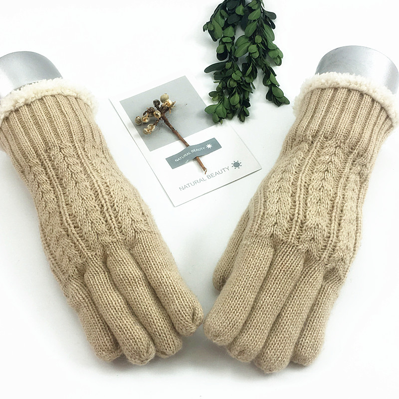 冬季手套女冬纯色加绒保暖包套羊毛针织手套厂家批发