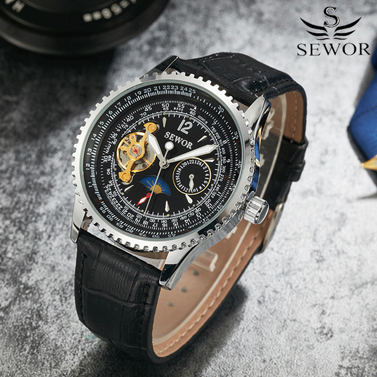 sewor思沃奇男士全自动陀飞轮月相机械手表创意齿轮表速卖通手表