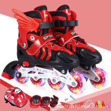 新款儿童溜冰鞋套装男女直排轮旱冰鞋轮滑鞋闪光套装大小可调