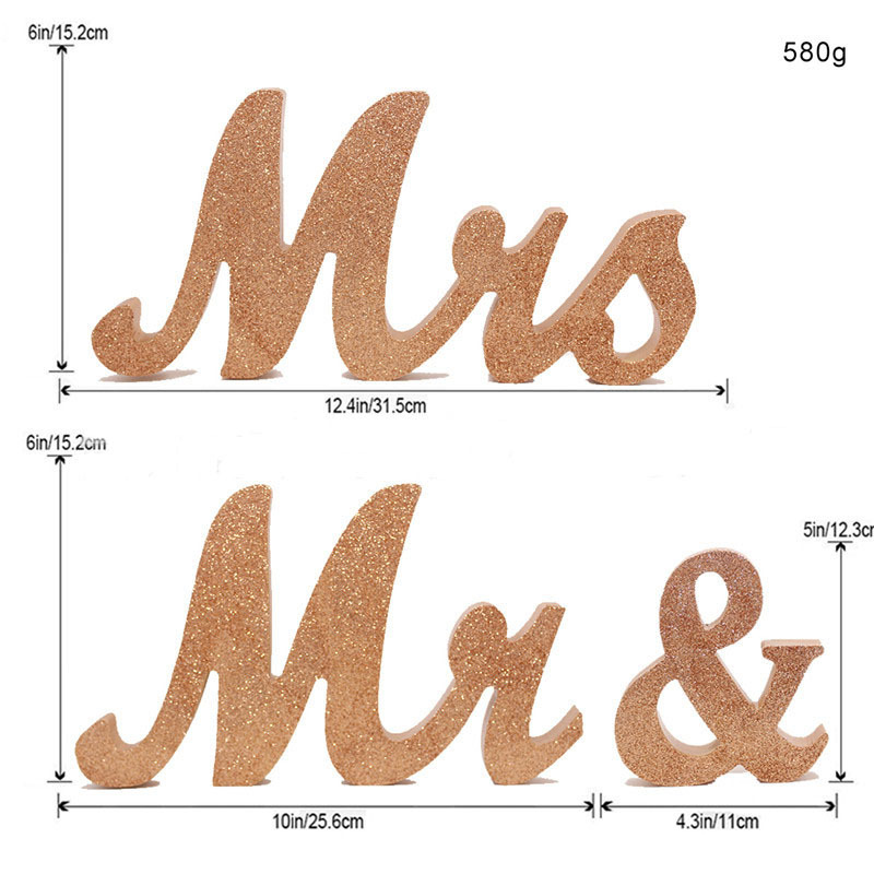 15cm婚庆礼品装饰摆件 MR&MRS金粉字母摆件拍照道具 木质工艺品