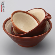 日式陶瓷棕色研磨饭碗 婴幼儿辅食研磨碗汤碗 日本料理餐具批发