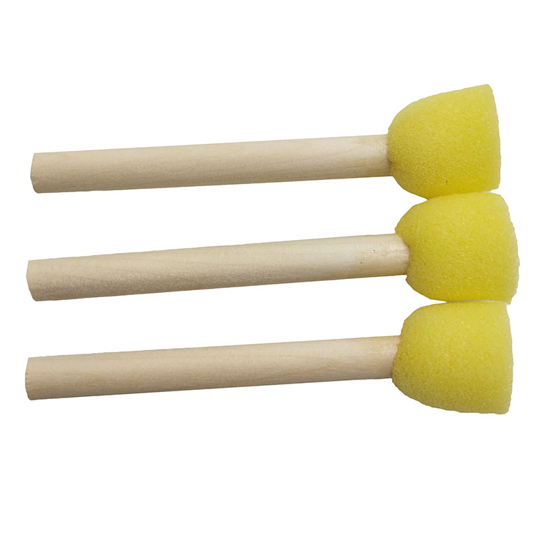 Factory Wholesale 2cm Early Education Diy Kindergarten Graffiti Tool Painting Brush round Wooden Handle Sponge Paint Brush