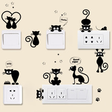 ZY288新款黑色卡通小猫咪幼儿园diy开关贴可移除墙贴纸贴画