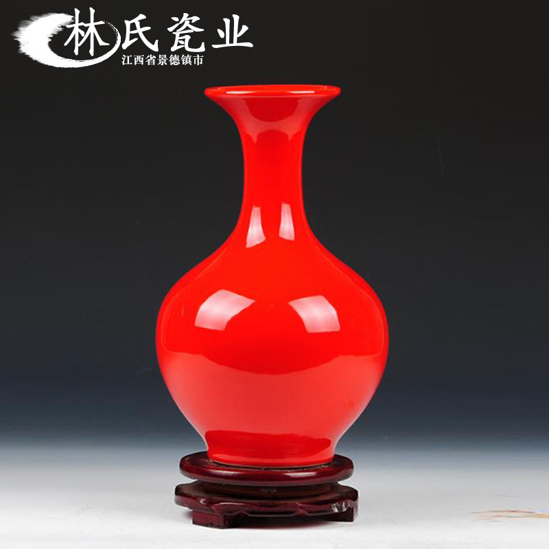 景德镇陶瓷新中式中国红釉花插瓷赏花瓶结婚婚庆一件代发