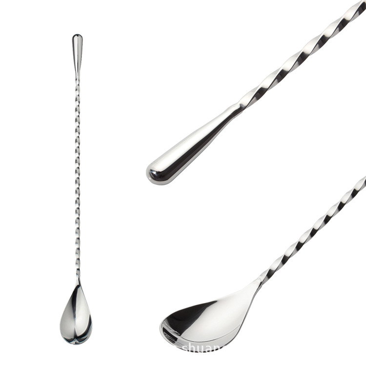 304 Stainless Steel Spoon Cocktail Spoon Bar Mixing Spoon Milk Tea Stirring Spoon Double-Headed Spoon Bar Spoon