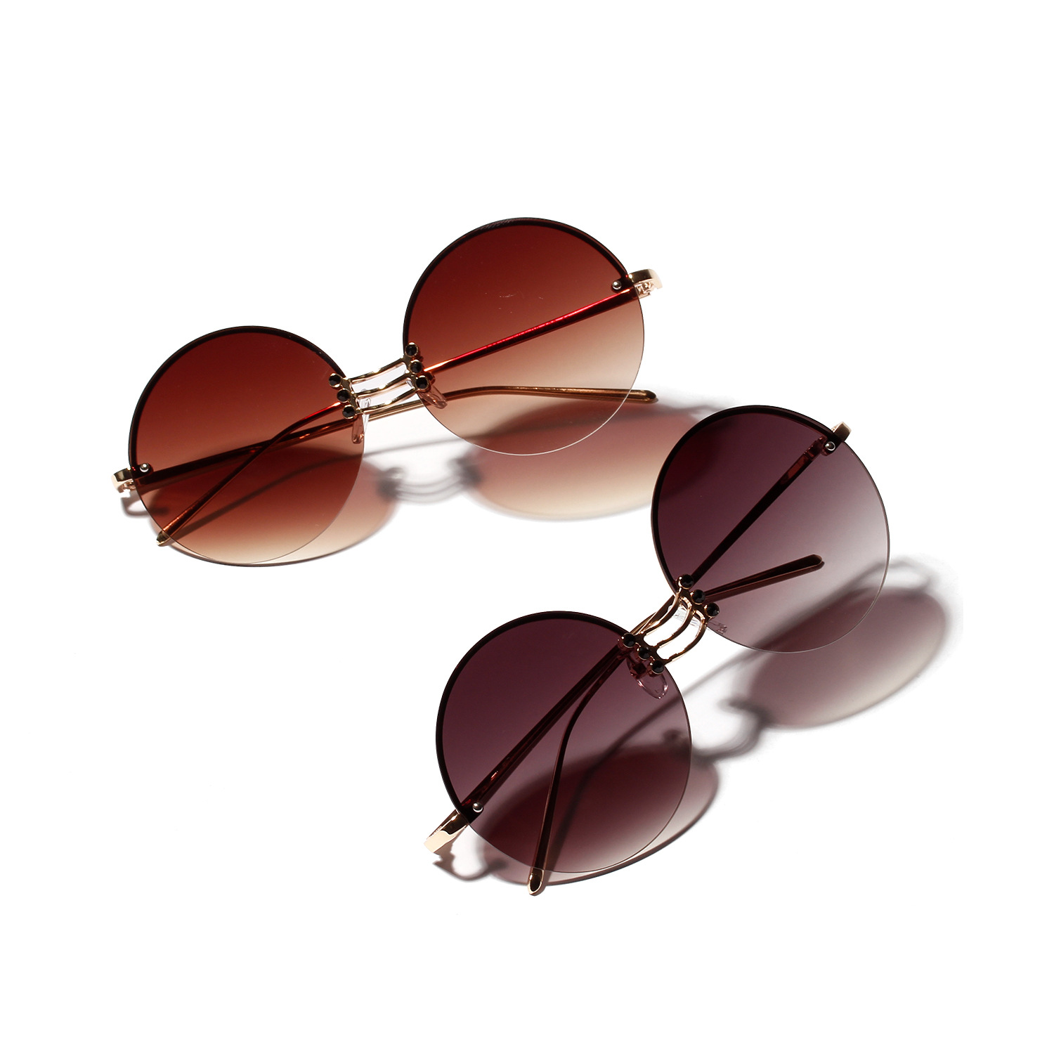 A1175圆形复古太阳镜女 金属无边框眼镜男 大框修饰脸型复古墨镜