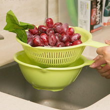 日本进口厨房洗菜篮塑料沥水篮洗菜盆 筛子创意塑料水果盘果盆2件