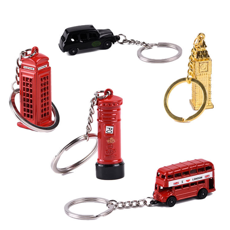 british alloy bus telephone booth post box key chain customization factory wholesale tourist souvenir keychain