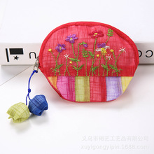 天氣丹韩版亚麻刺绣方形零钱包韩式铜币包韩国传统礼品福袋小荷包