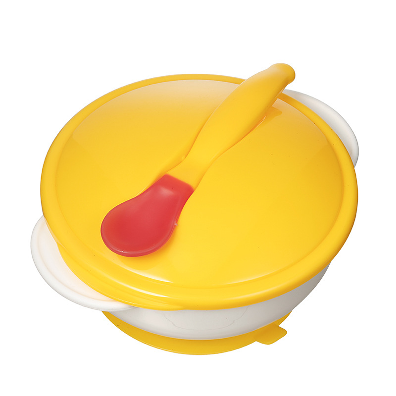 Baby Non-Slip Binaural Suction Bowl Baby Sucker Bowl with Lid with Soft Spoon Training Bowl Baby Tableware Wholesale