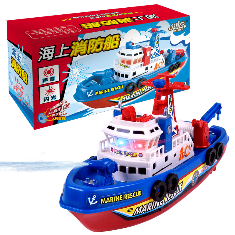 novelty toy boat creative water spray water playing music luminous model electric fire boat children‘s toy stall wholesale