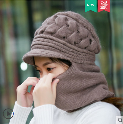 Middle-Aged and Elderly People's Hats Women's Winter Yarn Hooded PNE-Piece Suit Grandma's Hat Scarf Rabbit Fur Hat Winter Warm Mom Style Hat