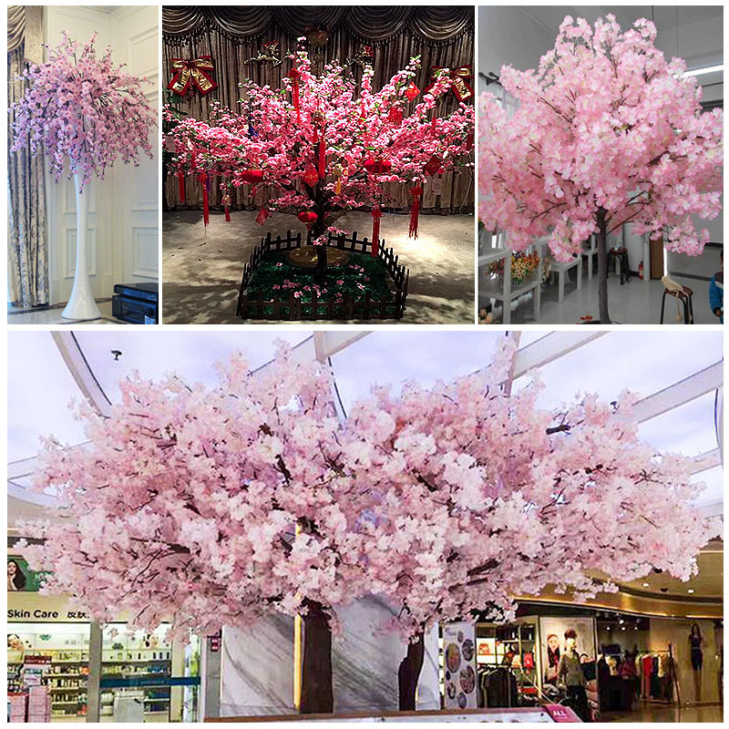 Artificial Cherry Blossom Branch 4 Fork Peach Blossom Branch Wedding Studio Living Room Decoration Cherry Blossom Plastic Flower Silk Flower Floor Decoration